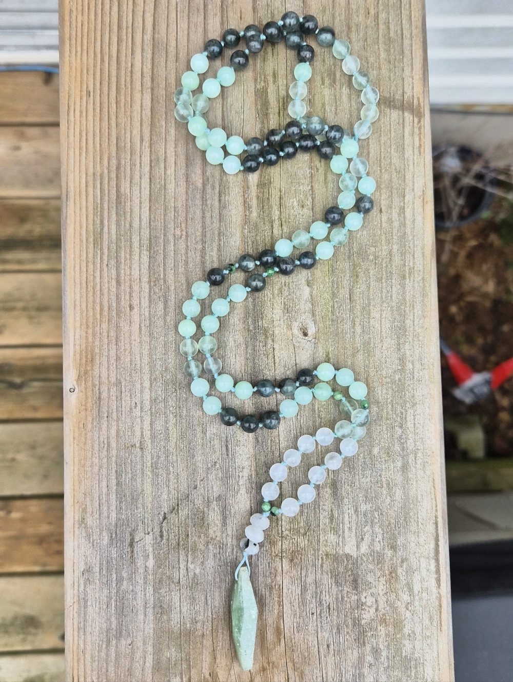 Green Kyanite, Jade & Moonstone Mala Necklace